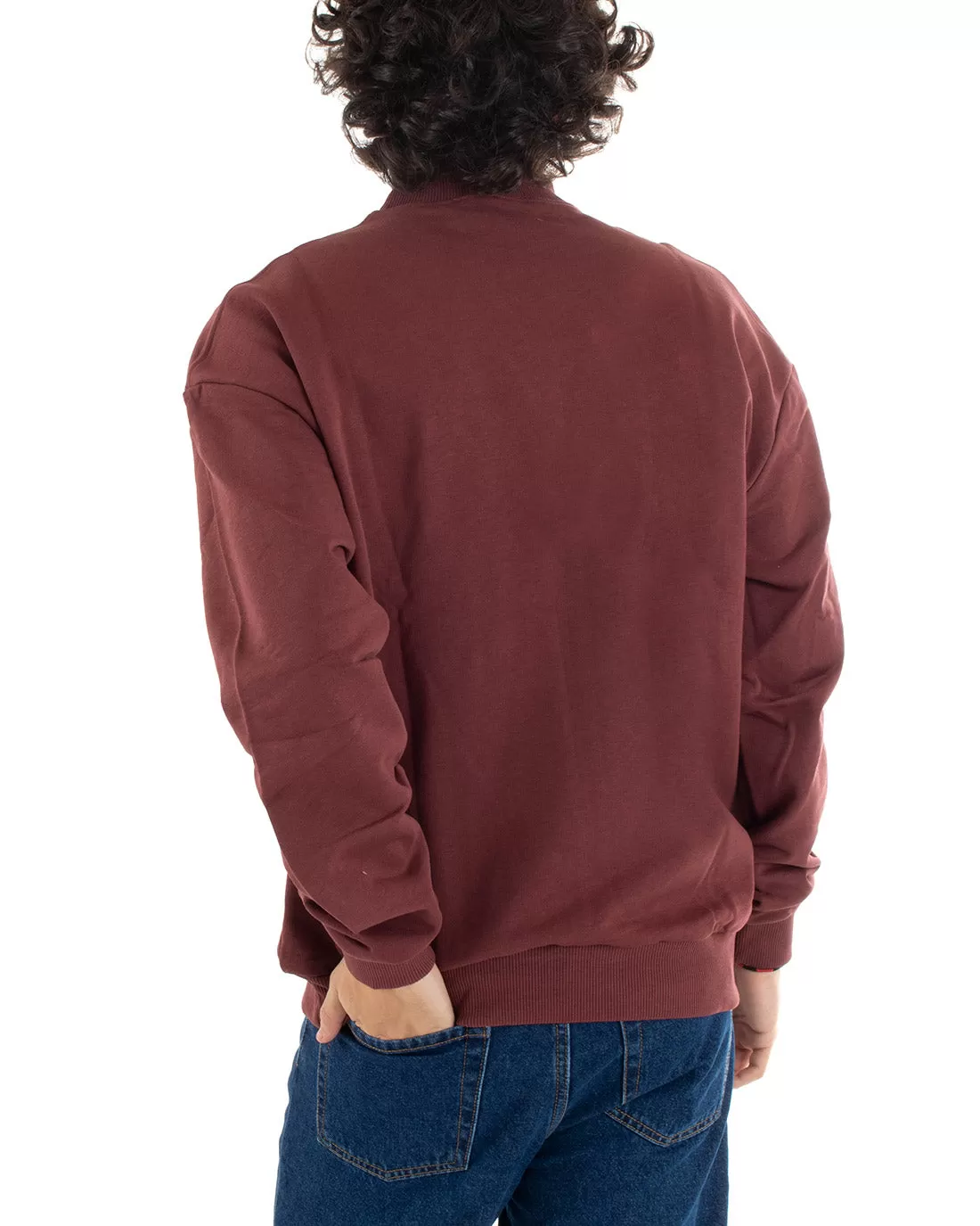 Felpa Mezzo Collo Uomo Maglia Con Colletto Bordeaux Comoda GIOSAL-F2942A