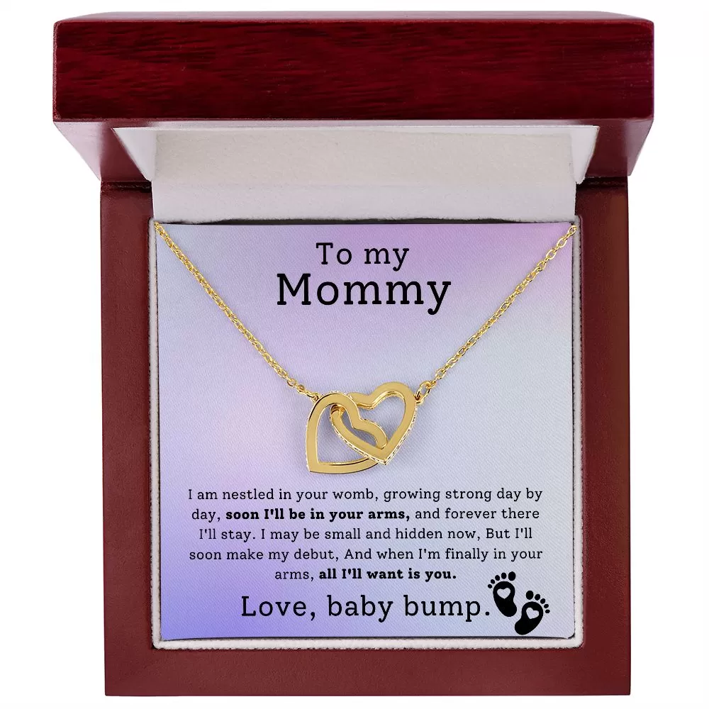 First Time Mother Gift From Baby Bump All I'll Want is You Interlock Hearts Necklace