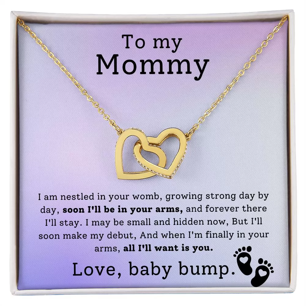 First Time Mother Gift From Baby Bump All I'll Want is You Interlock Hearts Necklace