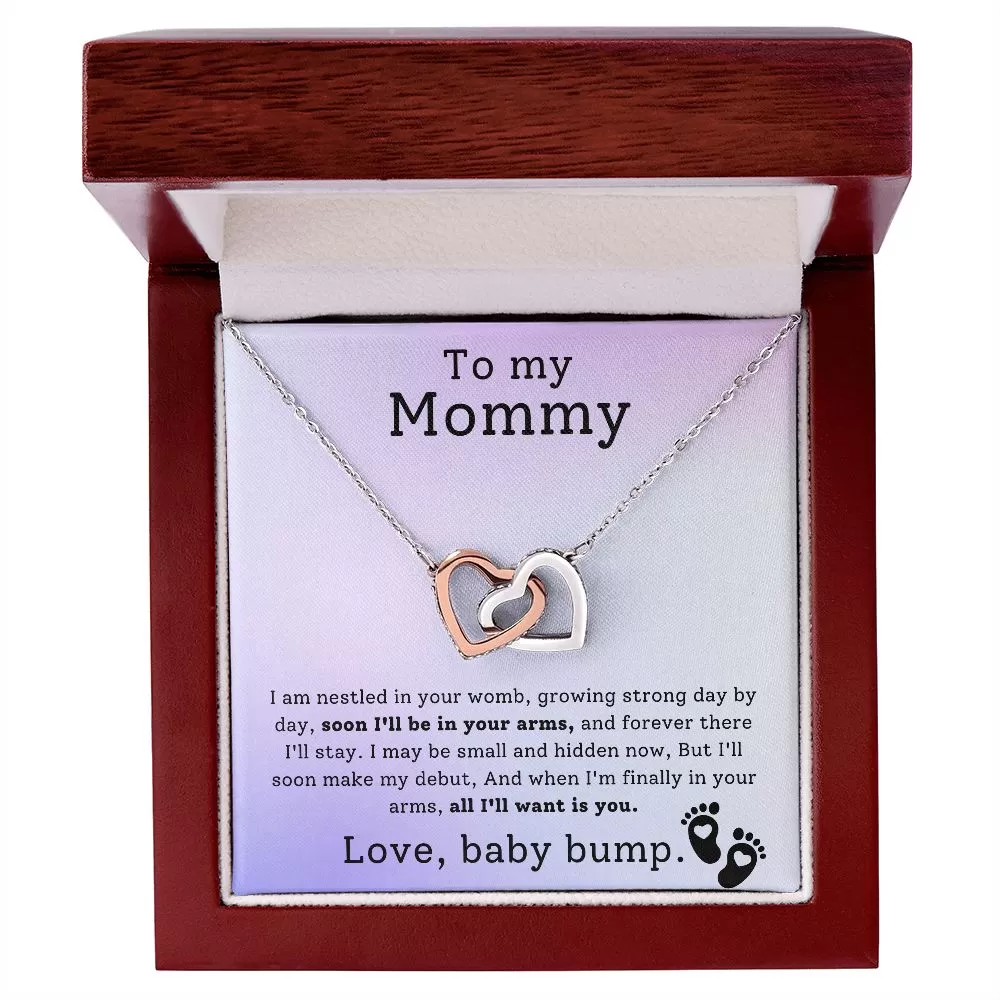 First Time Mother Gift From Baby Bump All I'll Want is You Interlock Hearts Necklace