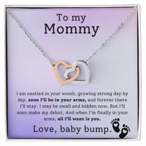 First Time Mother Gift From Baby Bump All I'll Want is You Interlock Hearts Necklace