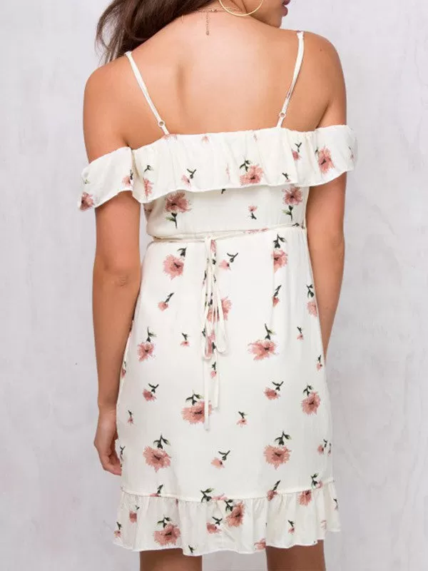 Floral Ruffle Cold Shoulder Summer Mini Dress