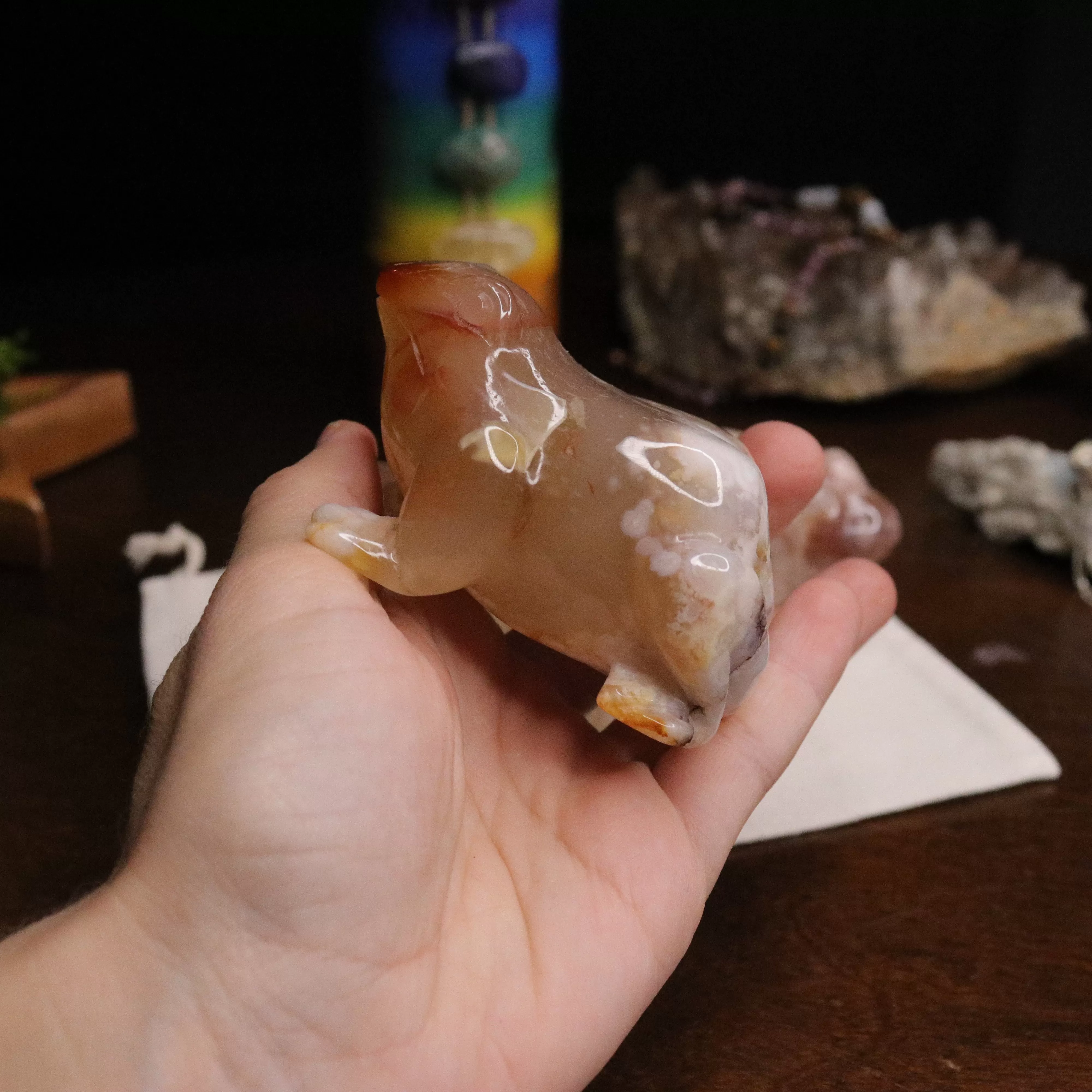 Flower Agate Frog Carvings ~ Gentle and Uplifting Energy