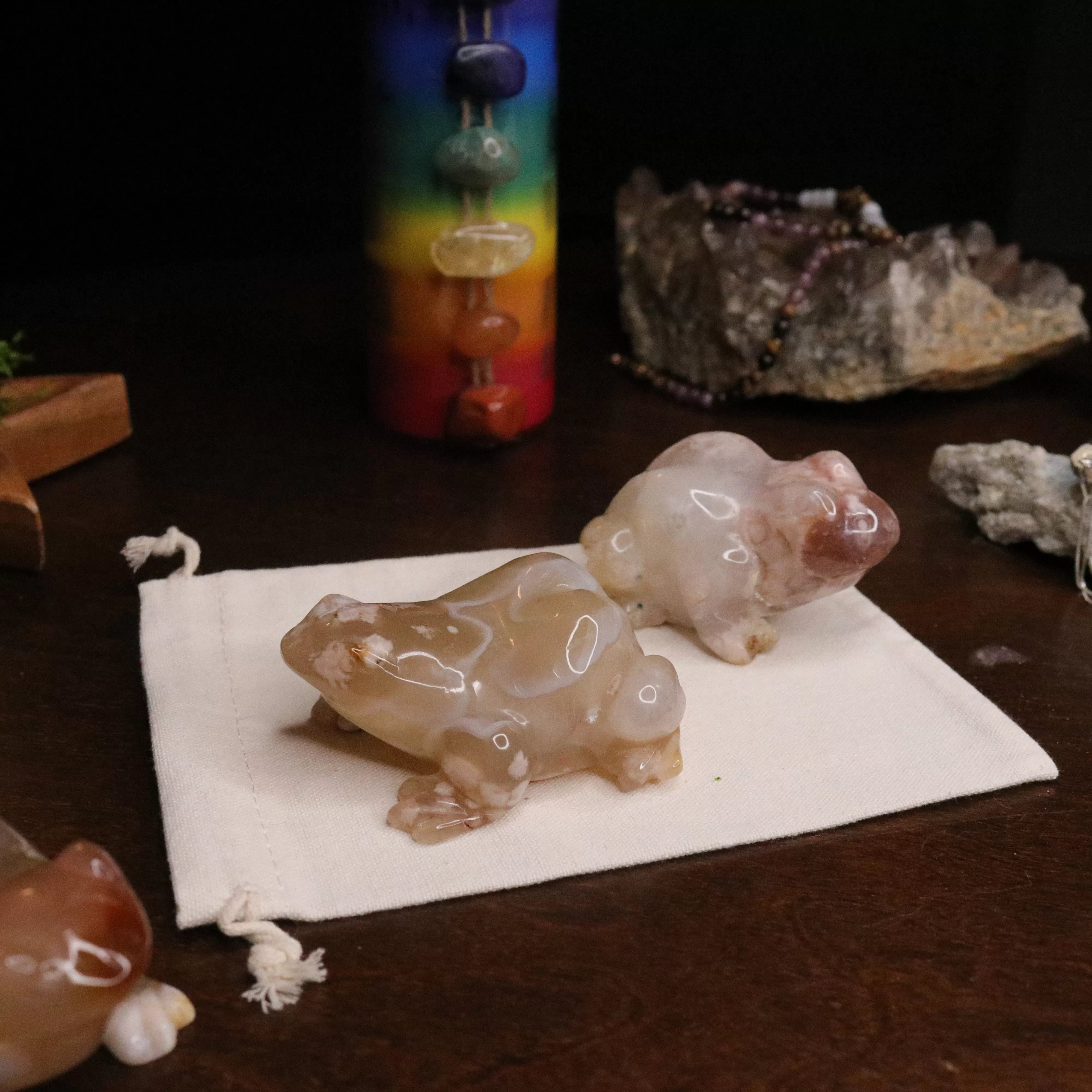 Flower Agate Frog Carvings ~ Gentle and Uplifting Energy