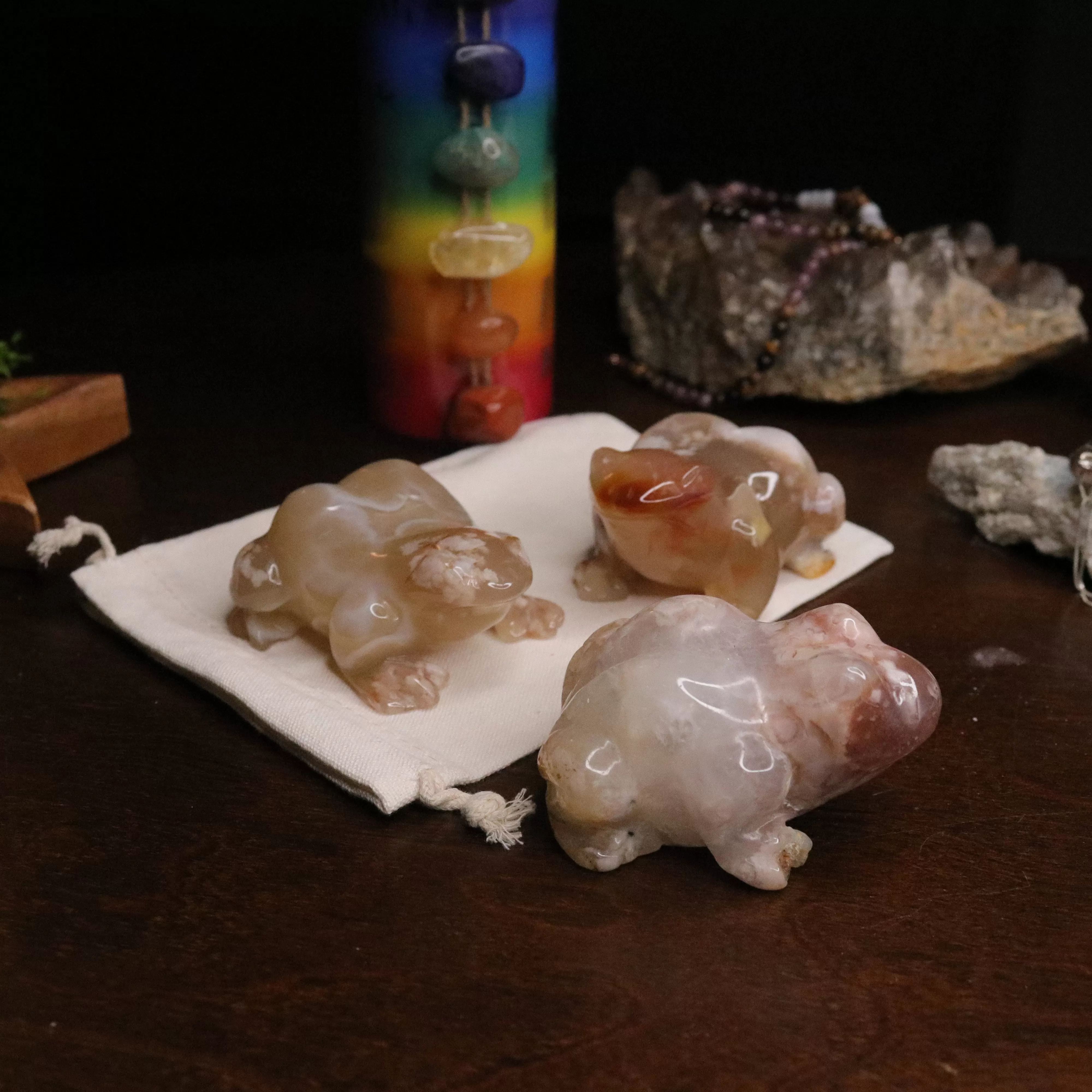 Flower Agate Frog Carvings ~ Gentle and Uplifting Energy