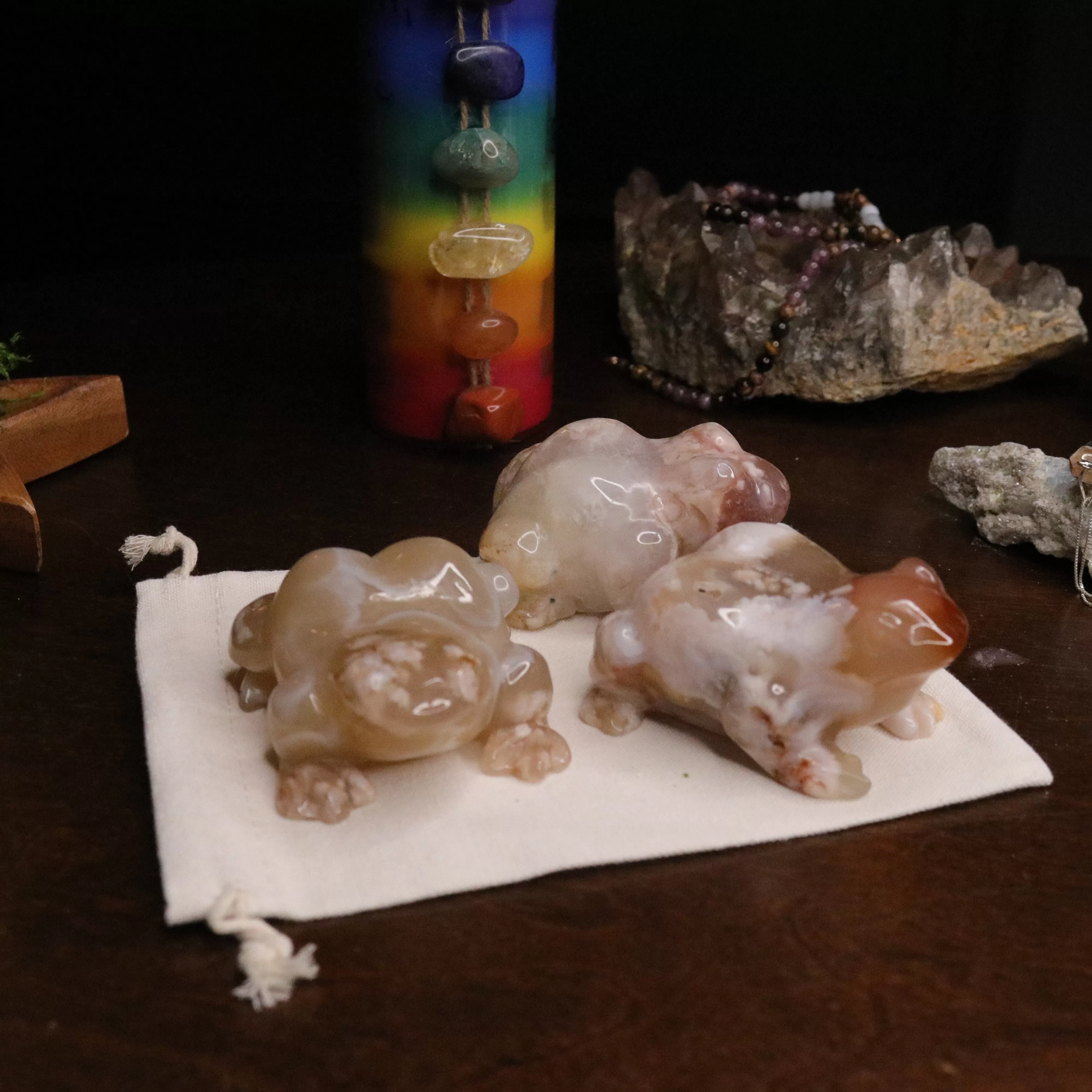 Flower Agate Frog Carvings ~ Gentle and Uplifting Energy