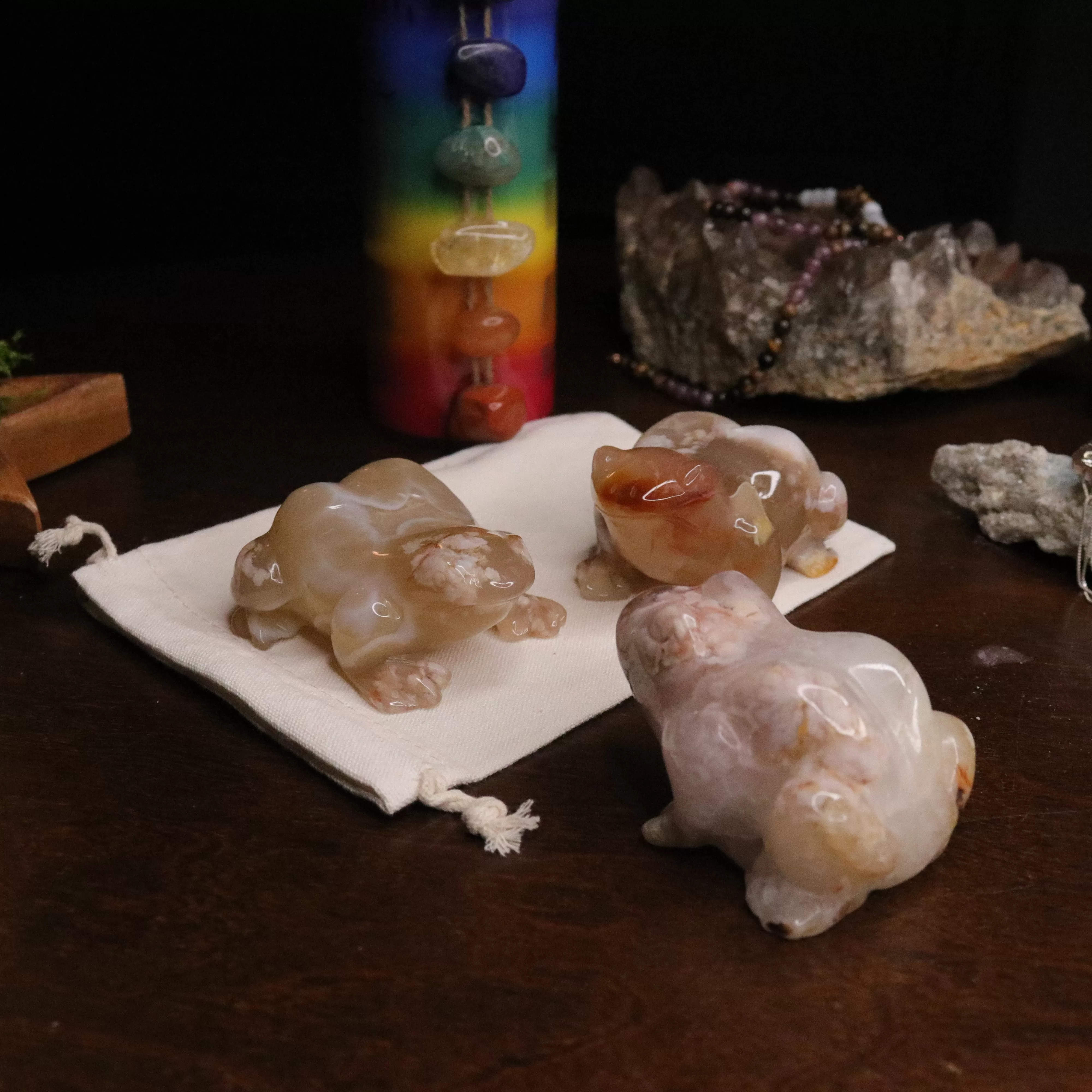 Flower Agate Frog Carvings ~ Gentle and Uplifting Energy