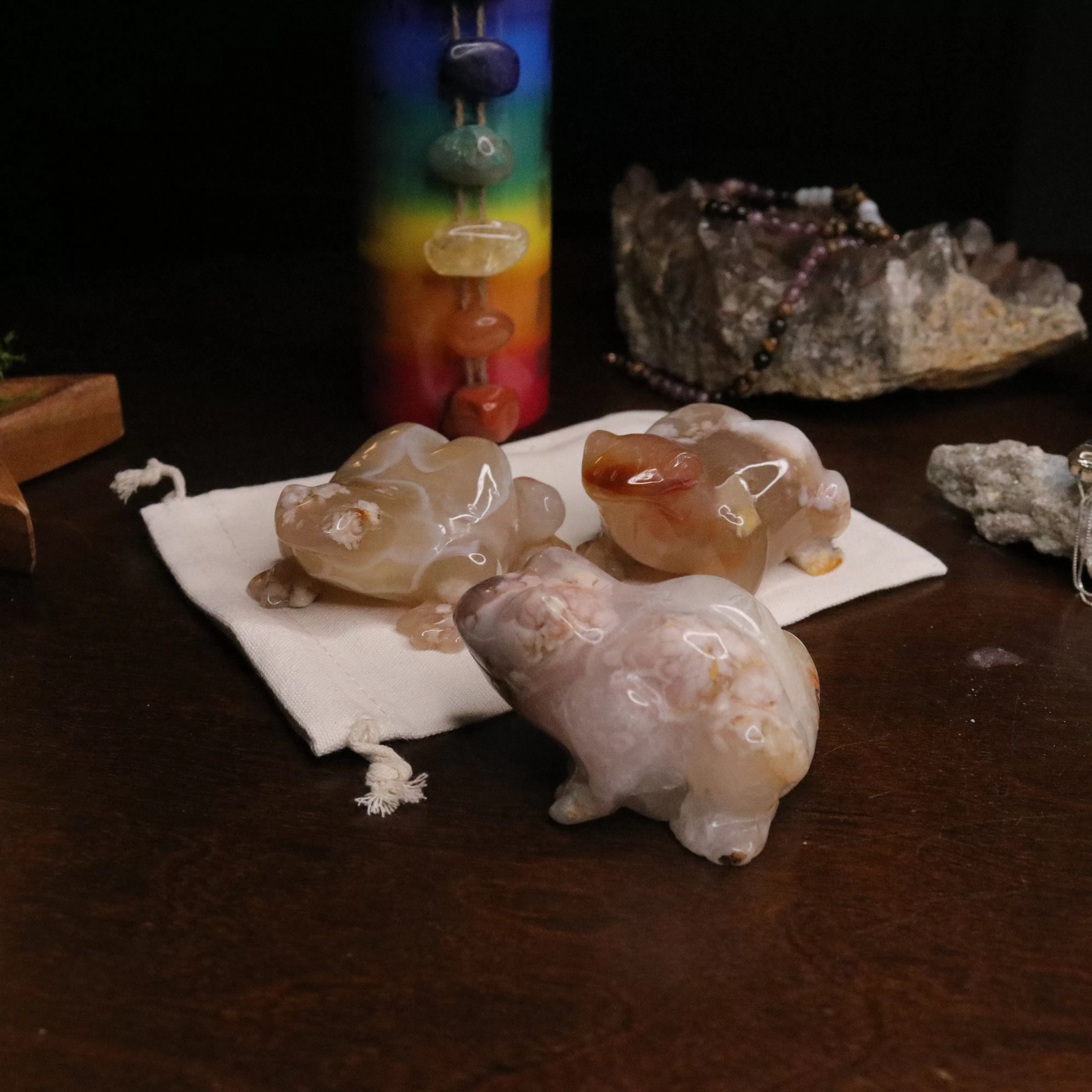 Flower Agate Frog Carvings ~ Gentle and Uplifting Energy