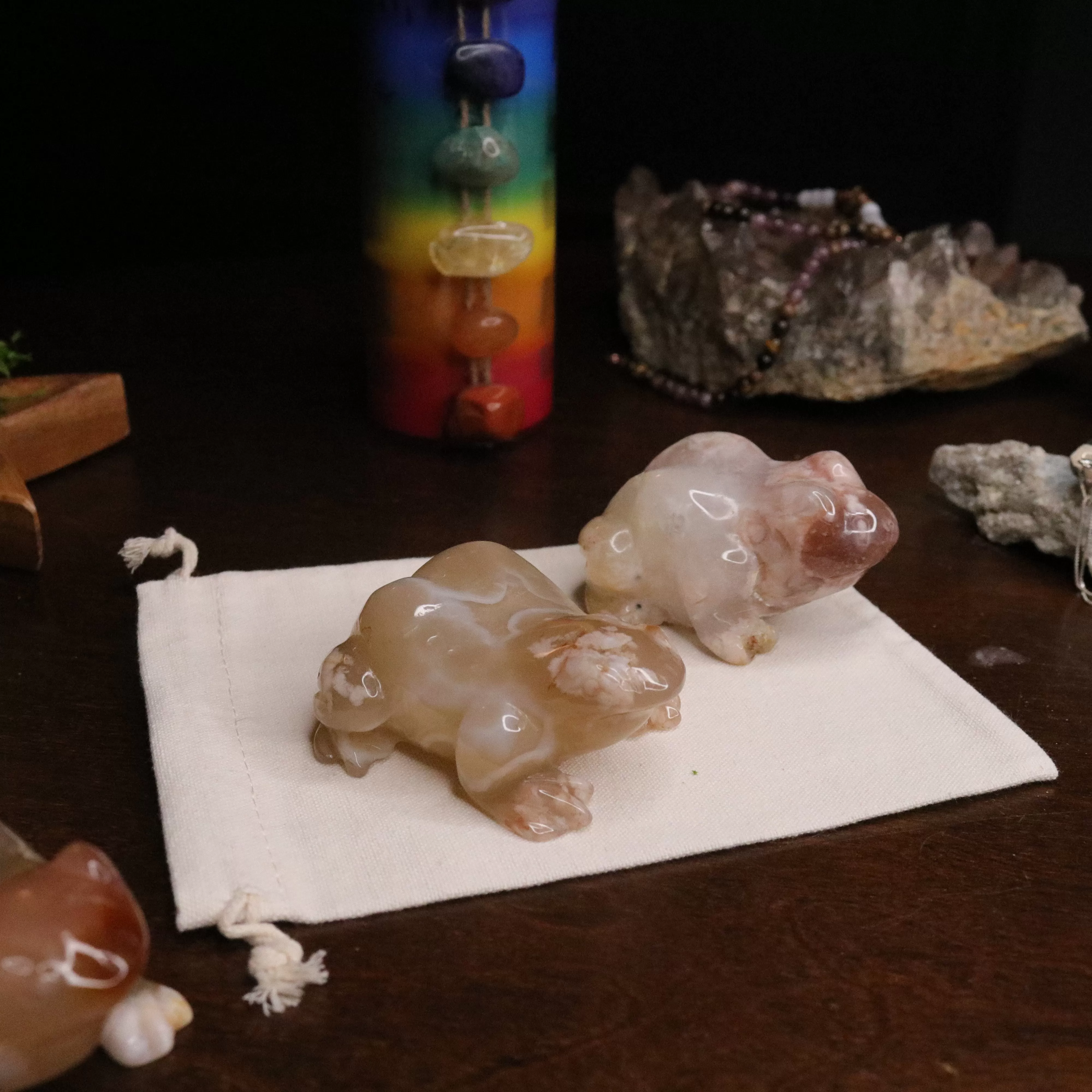 Flower Agate Frog Carvings ~ Gentle and Uplifting Energy