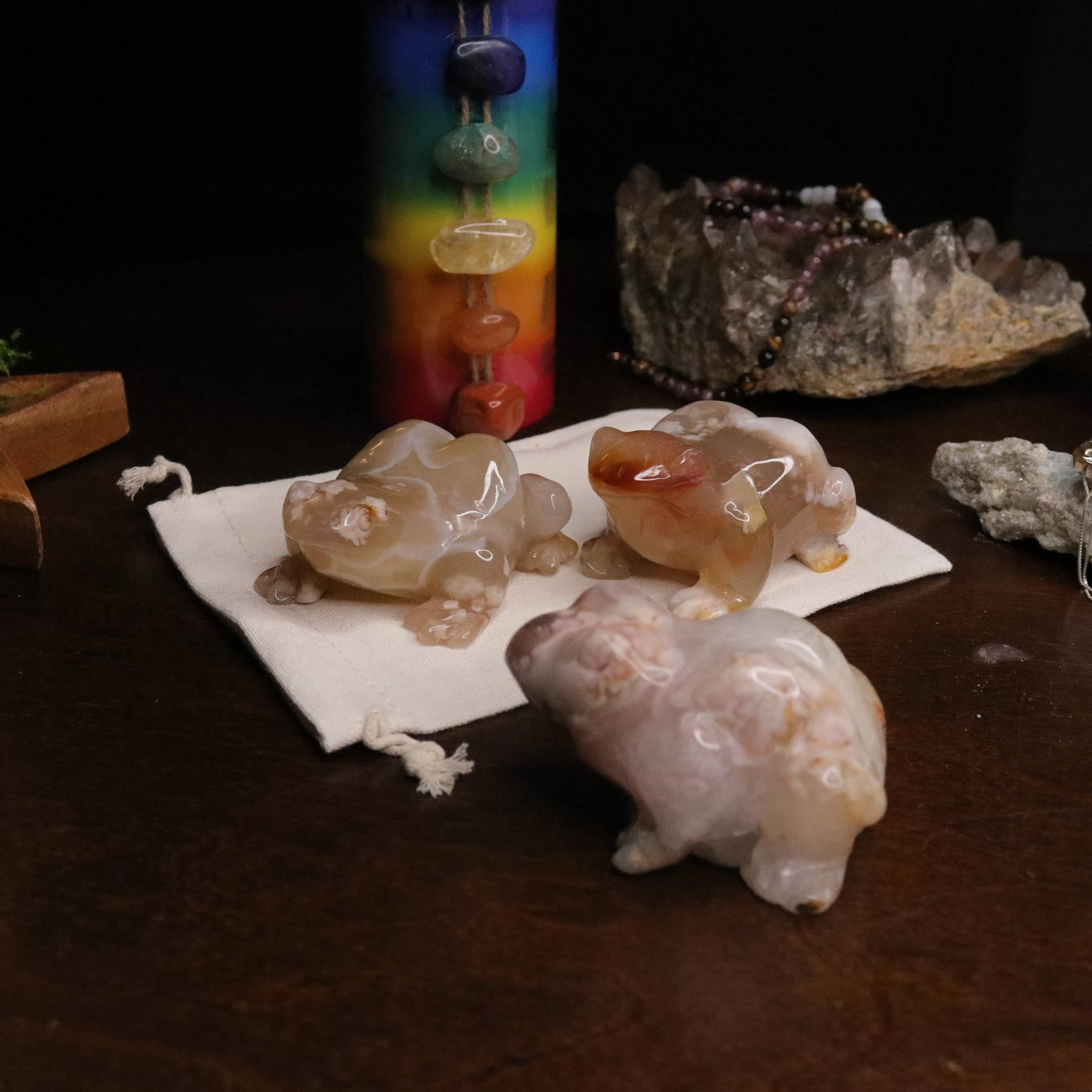 Flower Agate Frog Carvings ~ Gentle and Uplifting Energy