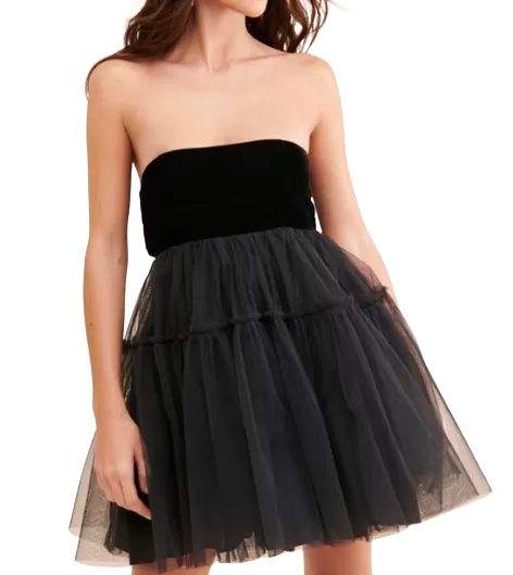 Free People Black Theo Spring Puff Dress UK M