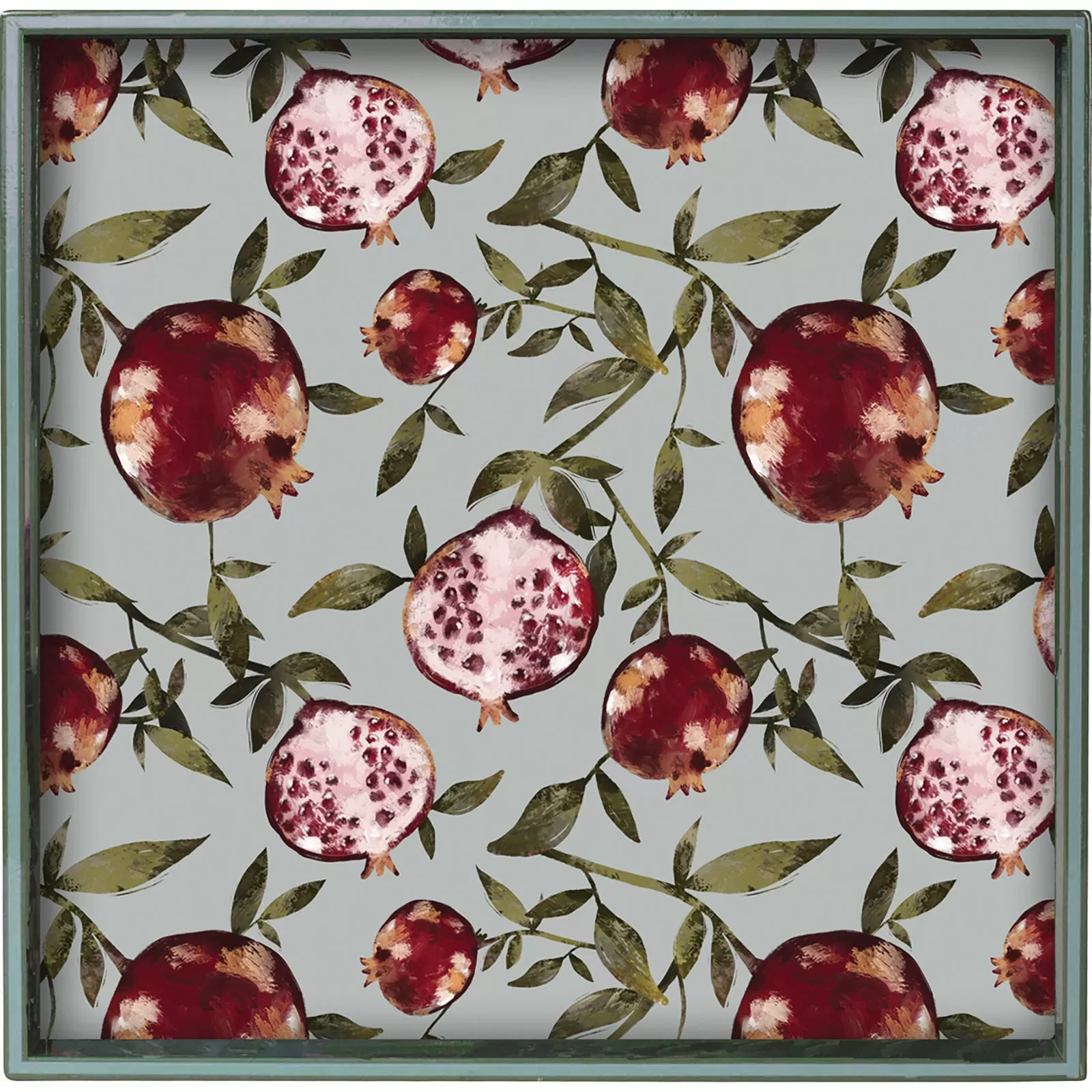 Fresh Pomegranates Lacquer Serving Tray - 15 Square