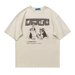 Funny Oversized T-Shirt With Drinking Cats