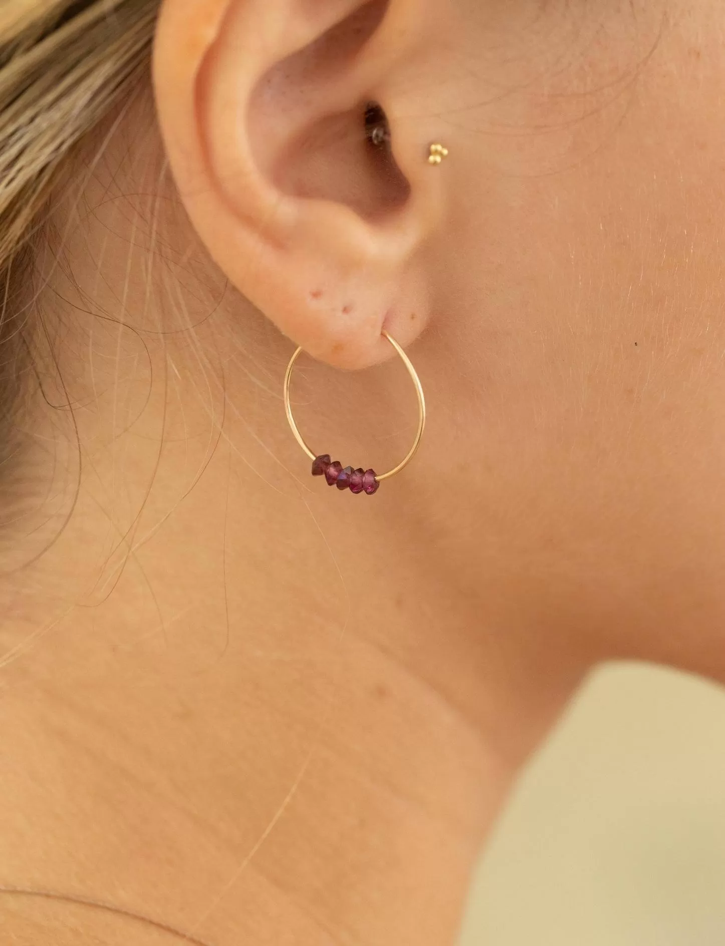 Garnet Gold Hoop Earrings for Passion