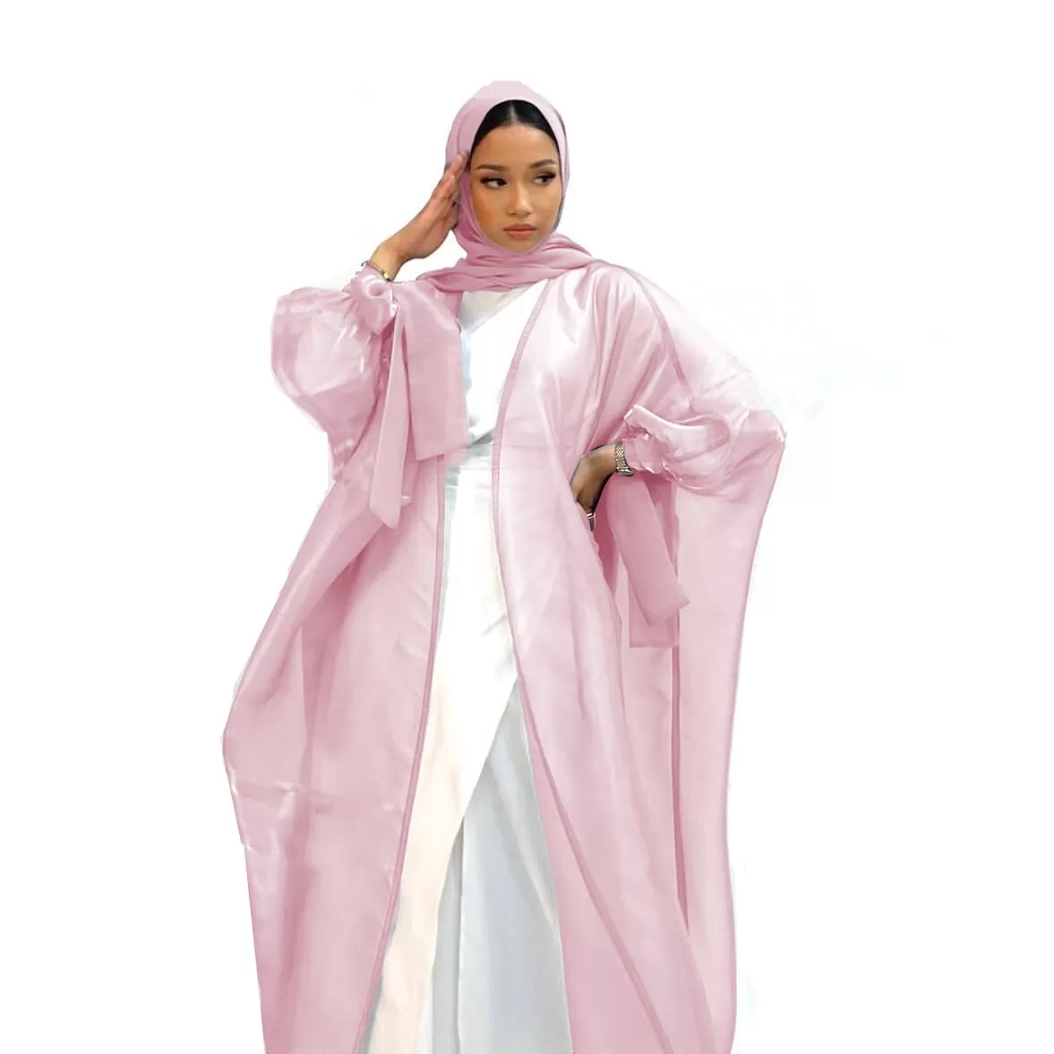 Getadme Fashion Islamic Clothing Dubai Abaya Muslim Dress Organza Shining Polyester Front Open Abaya