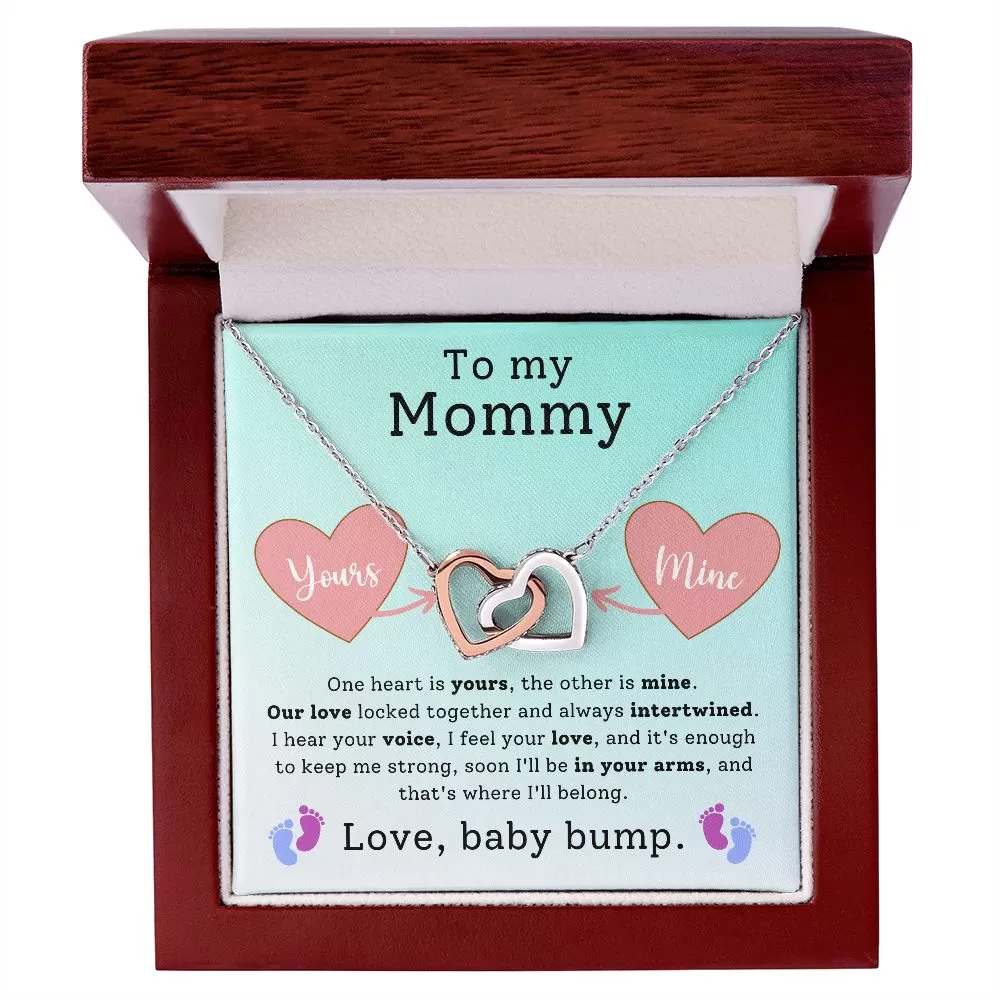 Gift to New Mom From Baby Bump One Heart is Yours the Other is Mine, Cute First Mother's Day, First Pregnancy Necklace