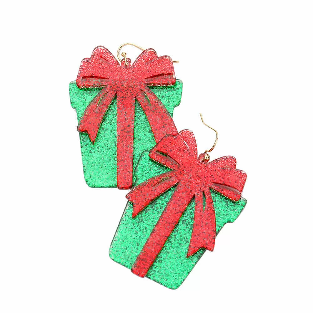 Glittered Resin Christmas Gift Dangle Earrings