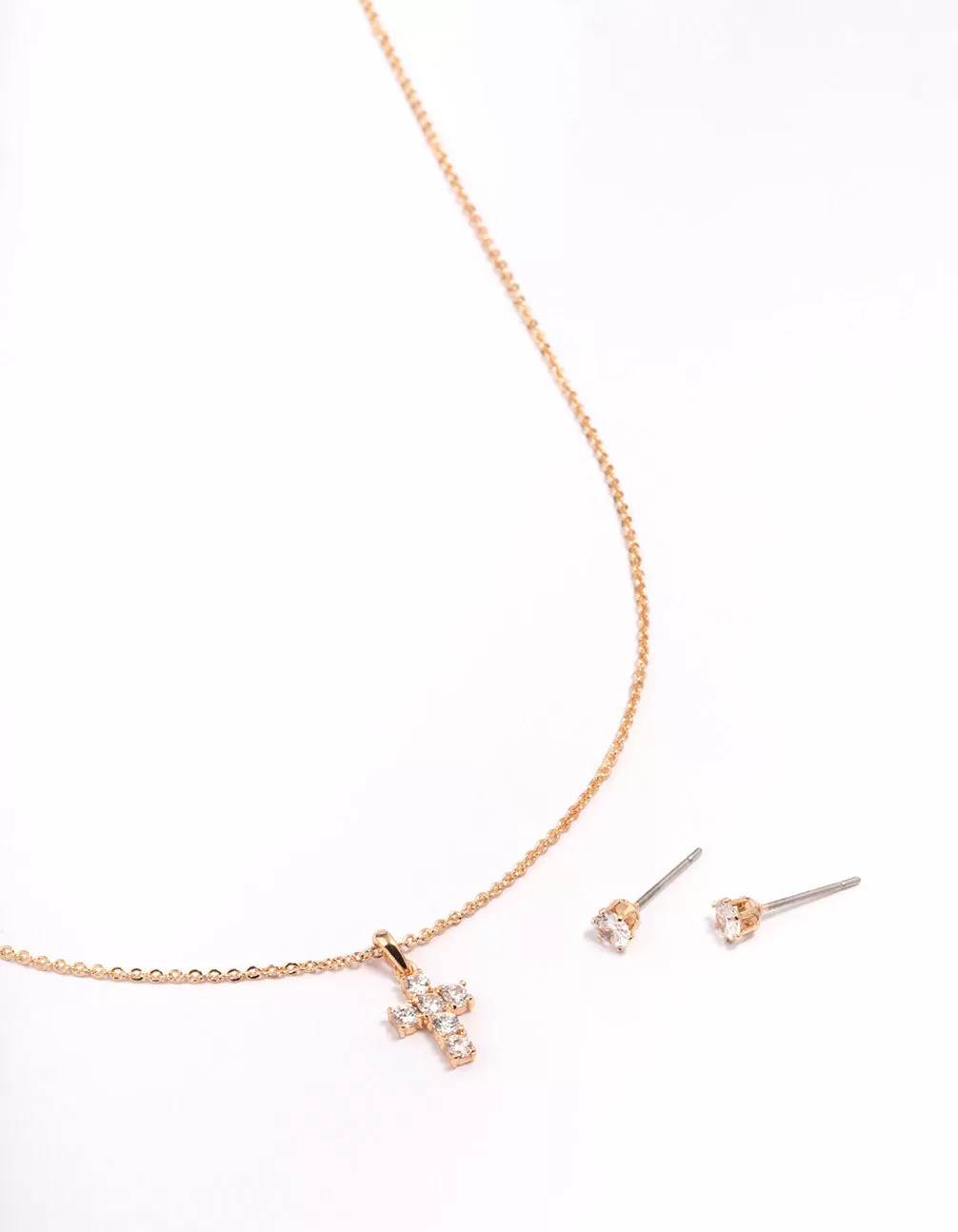 Gold Cubic Zirconia Cross Earring & Necklace Set