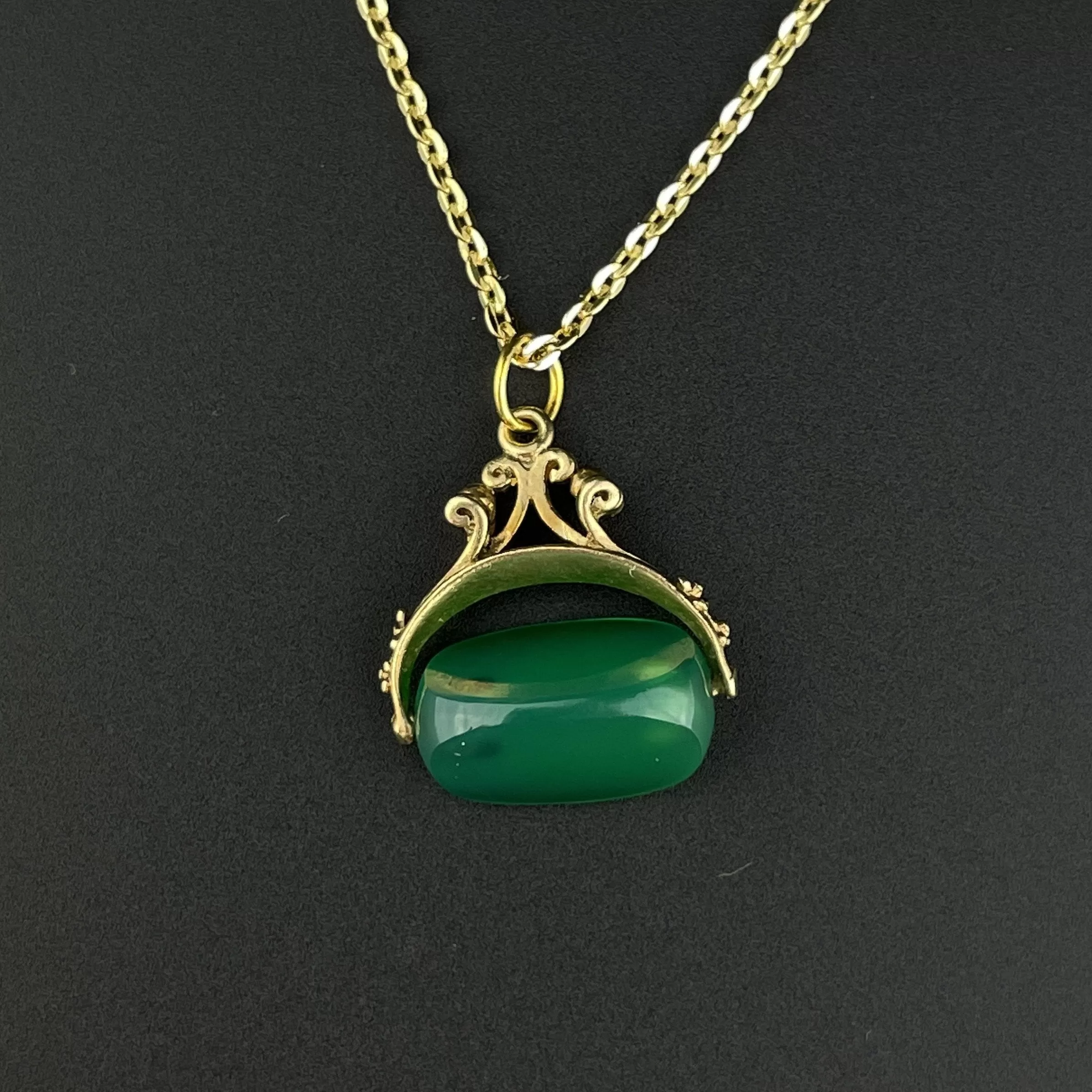 Gold Spinner Chrysoprase Fob Pendant Necklace