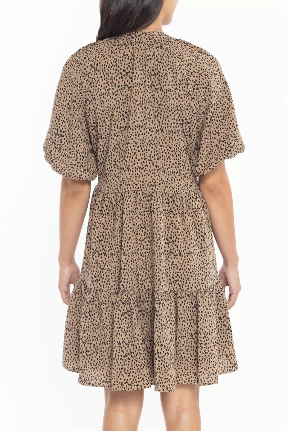 Grateful Tan Leopard Puff Sleeve Tiered Mini Dress