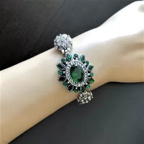 Green Crystal Antique Silver Bracelet