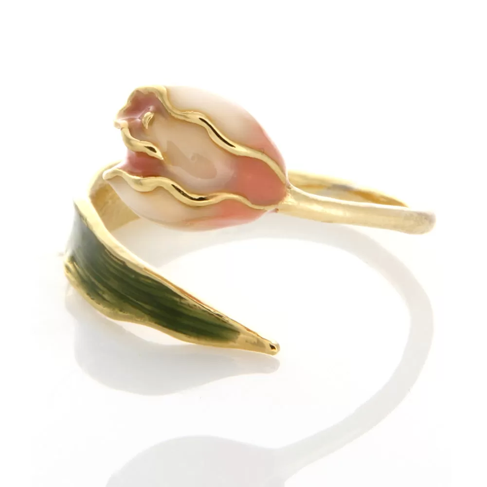 Hand-Painted Tulip Flower Adjustable Ring