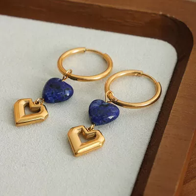 Heart Shaped Lapis Lazuli Dangle Earrings (2 colors)