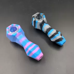 Hex Design Silicone Hand Pipes w/ 9 Hole Screen