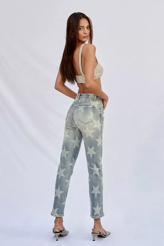 HIGH RISE STAR PRINTED GIRLFRIEND JEANS