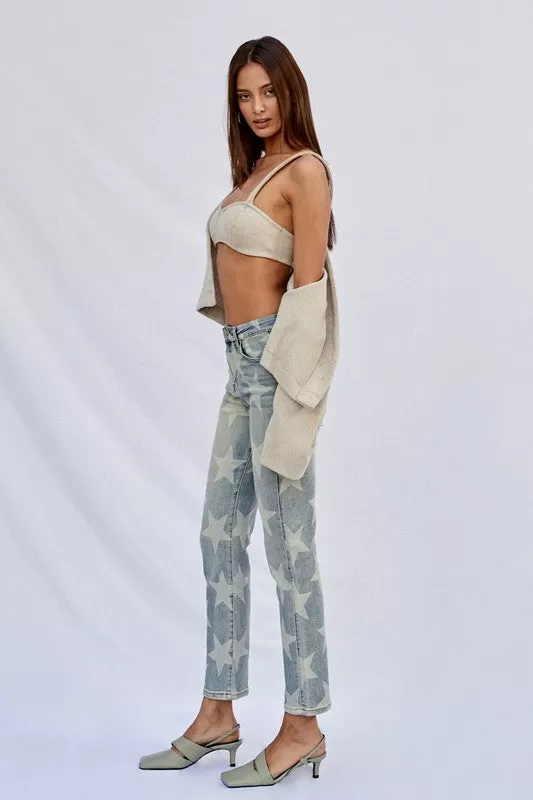 HIGH RISE STAR PRINTED GIRLFRIEND JEANS