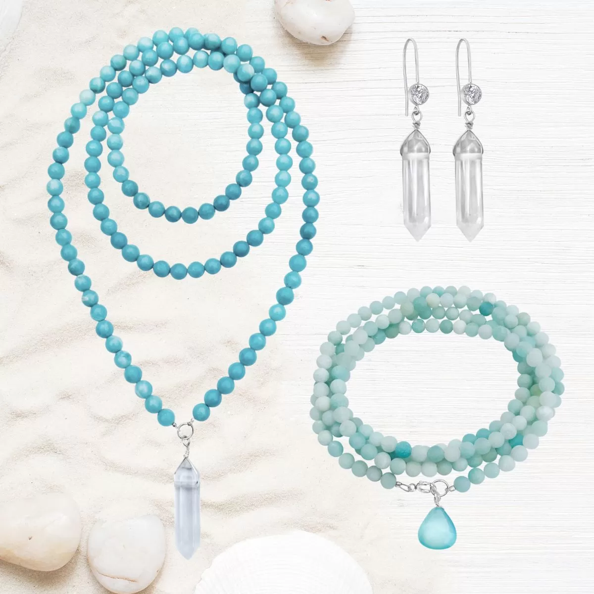 Intuition Infusion: Amazonite and Crystal Jewelry Set with Wrap Bracelet