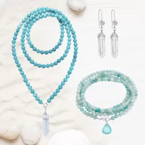 Intuition Infusion: Amazonite and Crystal Jewelry Set with Wrap Bracelet