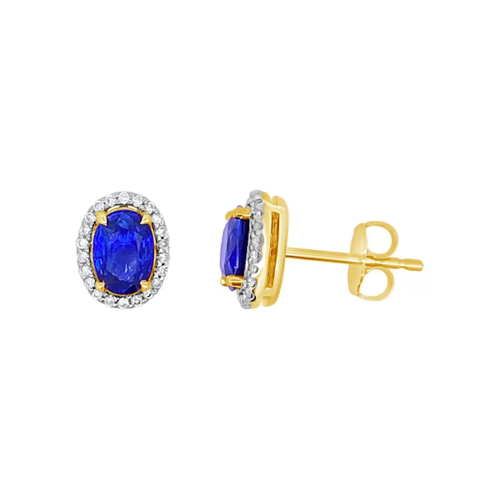 Irisa by Martin Binder Oval Blue Sapphire & Diamond Halo Earrings