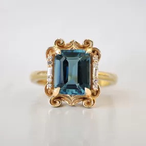 Isis London Blue Topaz Scroll Diamond Ring in 14K and 18K Gold