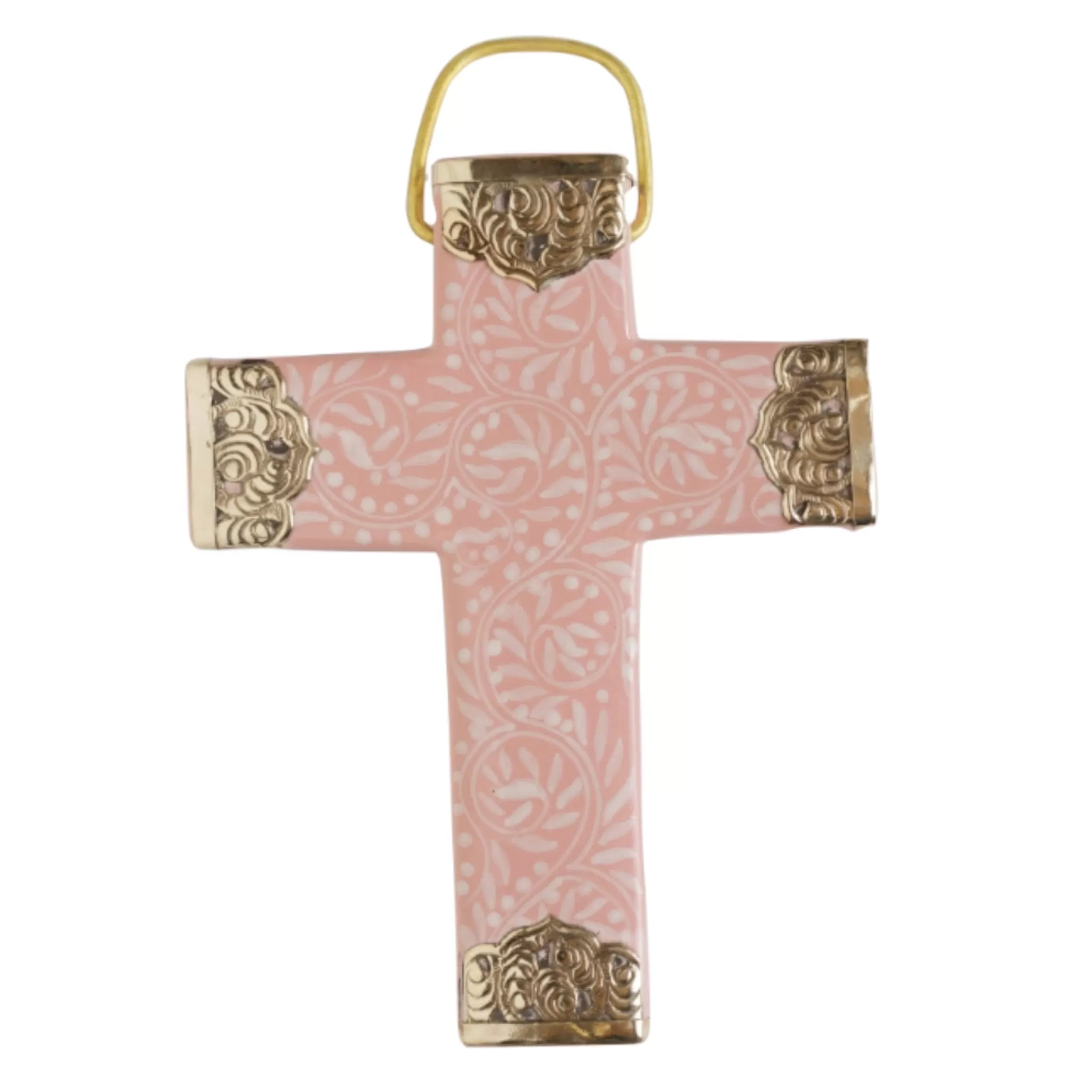 Jaipur Pink ceramic brass wall cross