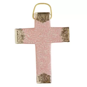 Jaipur Pink ceramic brass wall cross