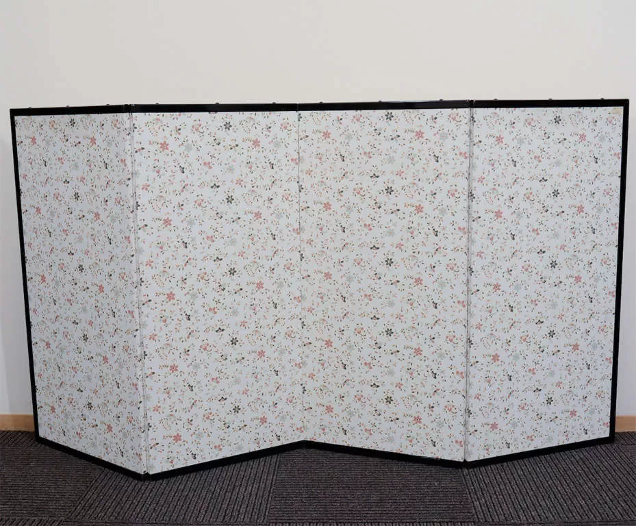 Japanese Four Panel Screen with Flower Cart