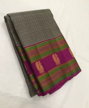 Jaya Bharathi , Pure Kanchipuram Silk Hand Woven 1G pure zari all over hand weaving Jari butta KORVAI rich pallu with contrast blouse-SACH001KSA