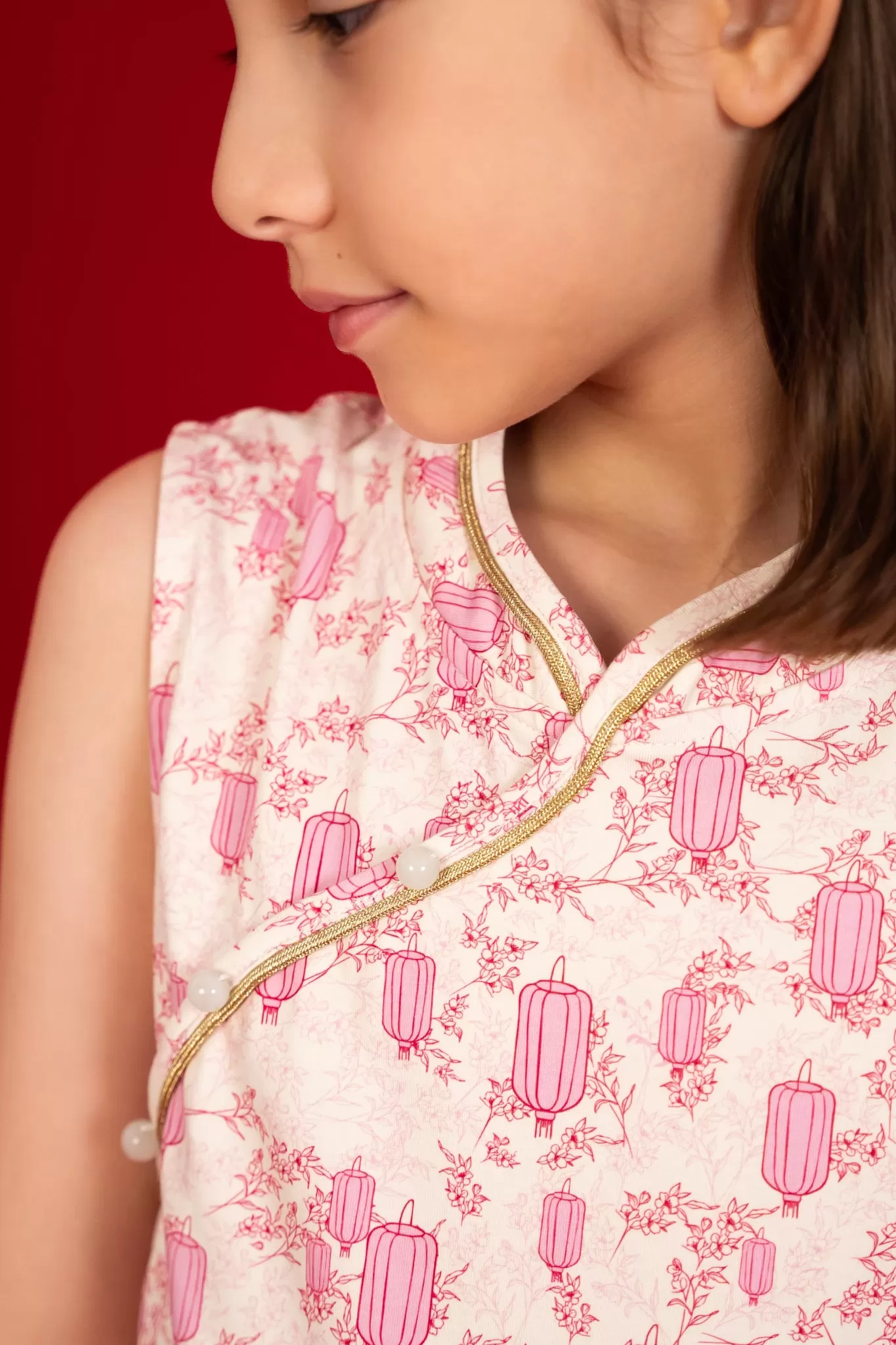 Jersey Luna Cheongsam - Pink Lanterns