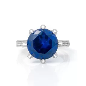 Jolics Handmade 8.0 CT Round Sapphire Blue Silver Ring