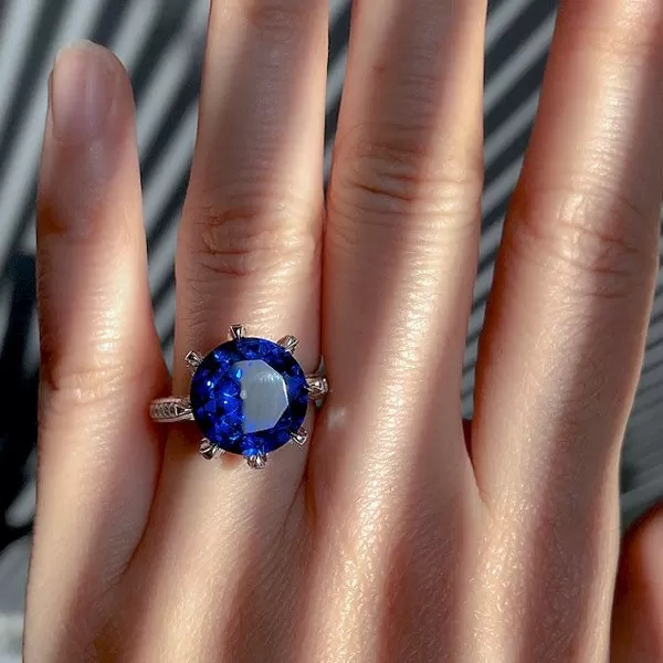 Jolics Handmade 8.0 CT Round Sapphire Blue Silver Ring