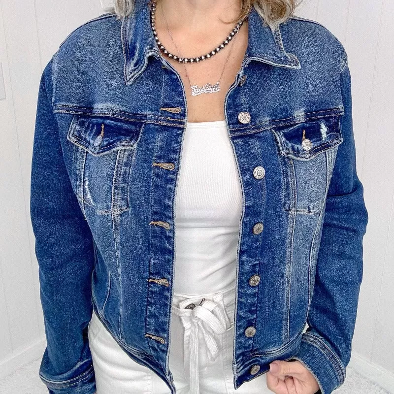 Judy Blue Distressed Classic Denim Jacket