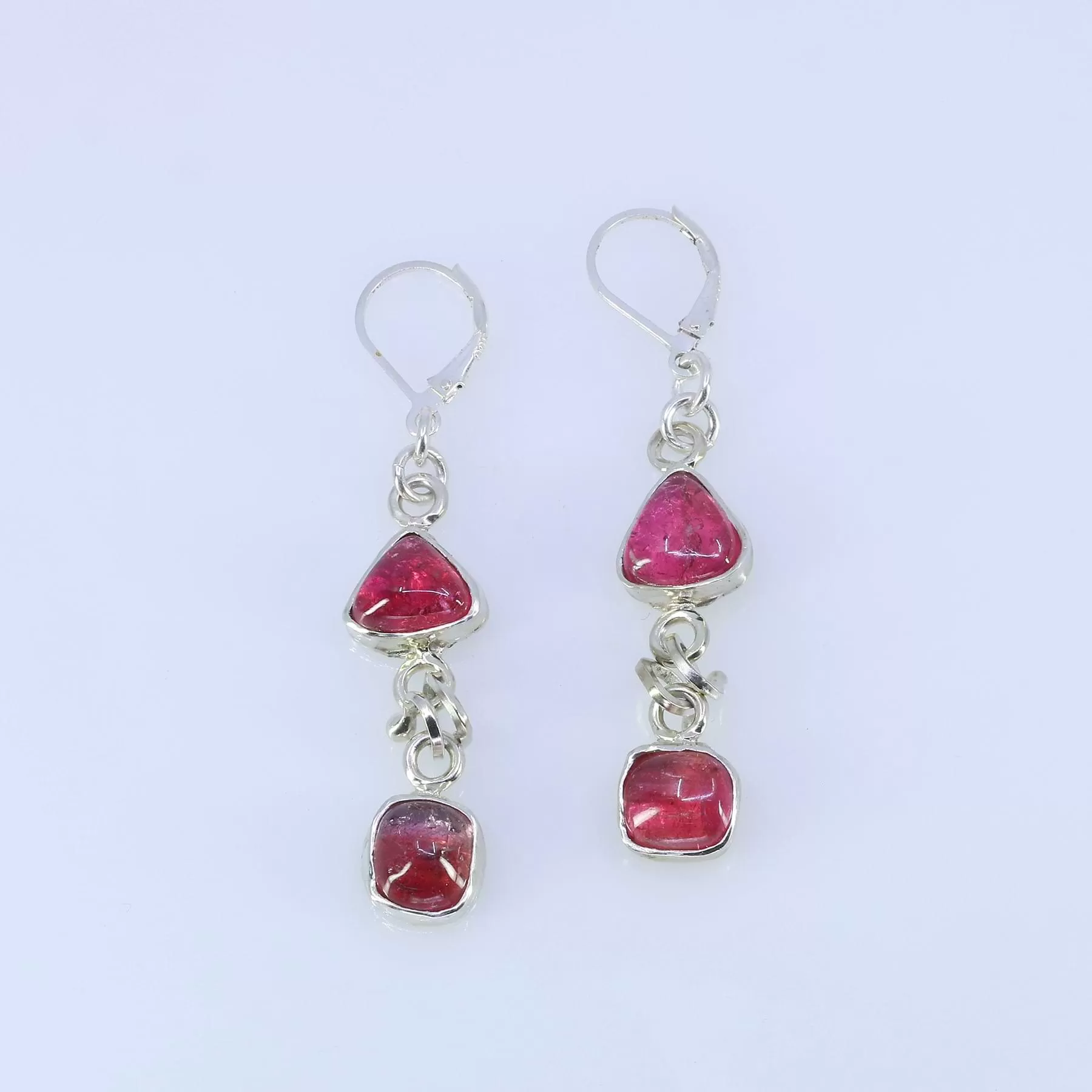 Julia - Double Pink Tourmaline Silver Drop Earrings