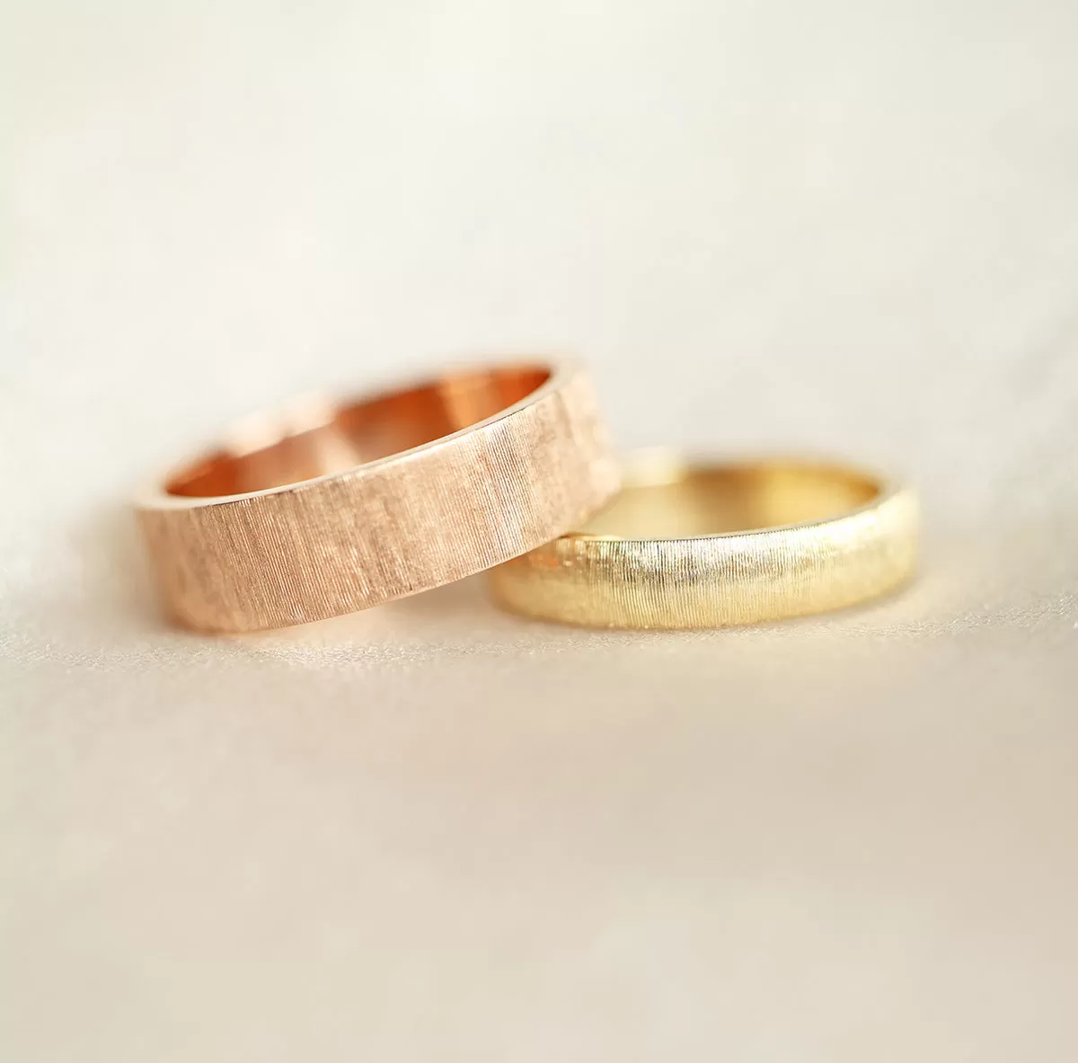 June Brushed 4Mm Gold Wedding Band, Florentine Rigato Finish