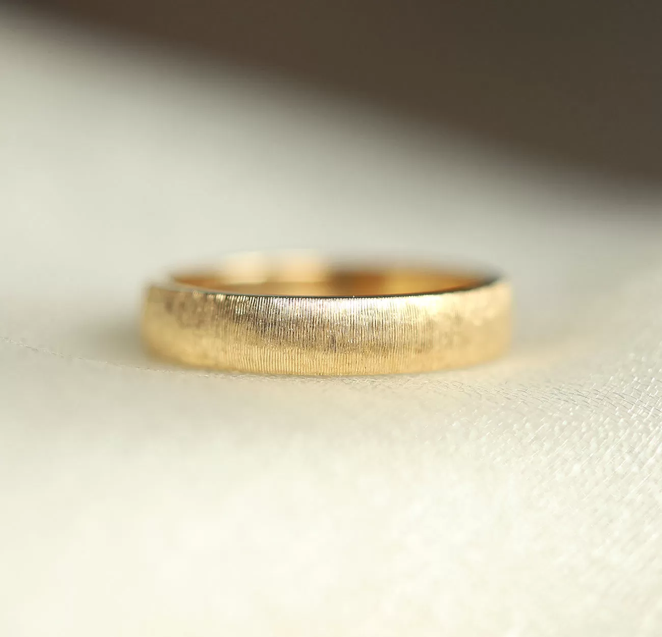 June Brushed 4Mm Gold Wedding Band, Florentine Rigato Finish