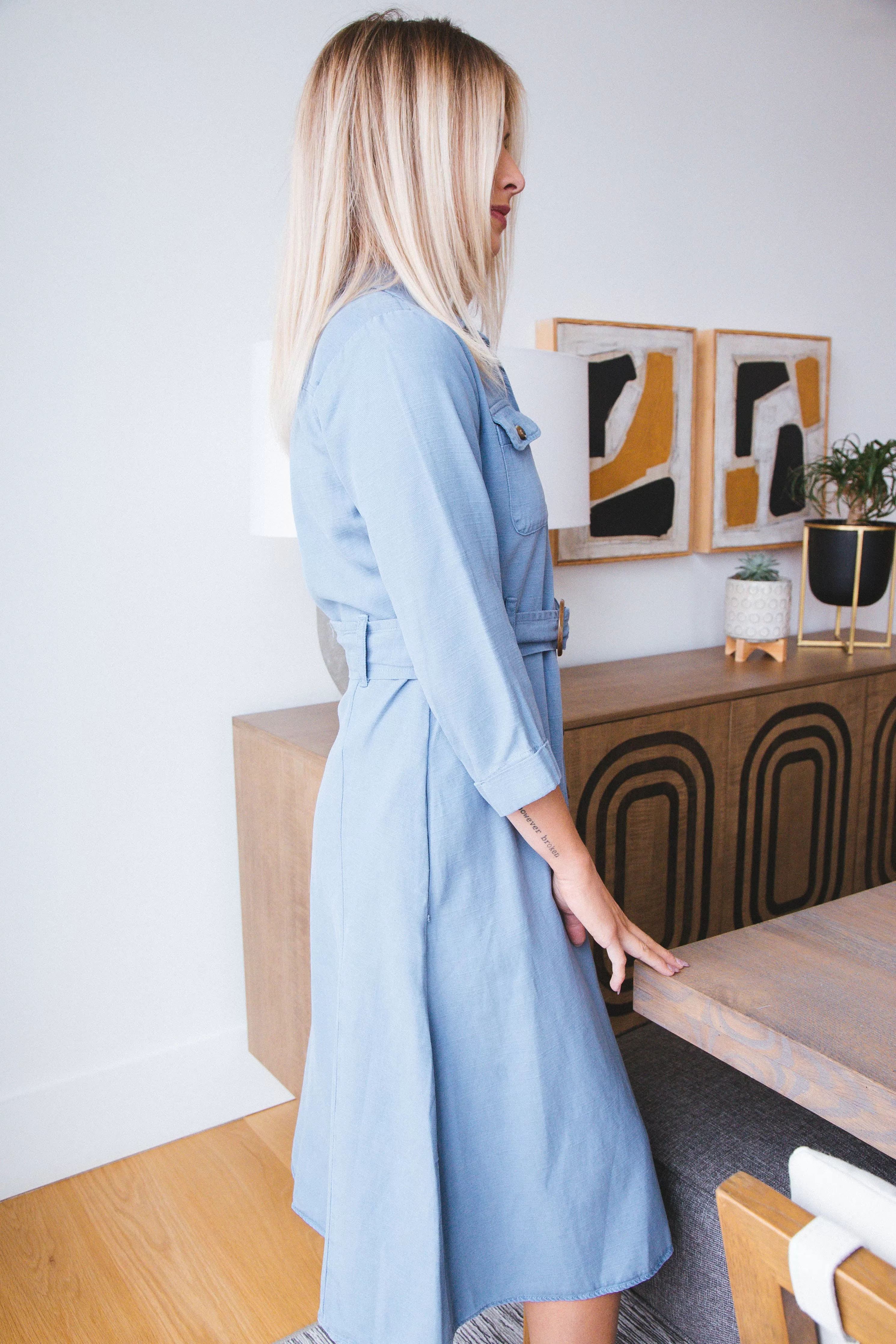 Katia Belted Button Up Midi Dress, Vintage Blue | Velvet Heart