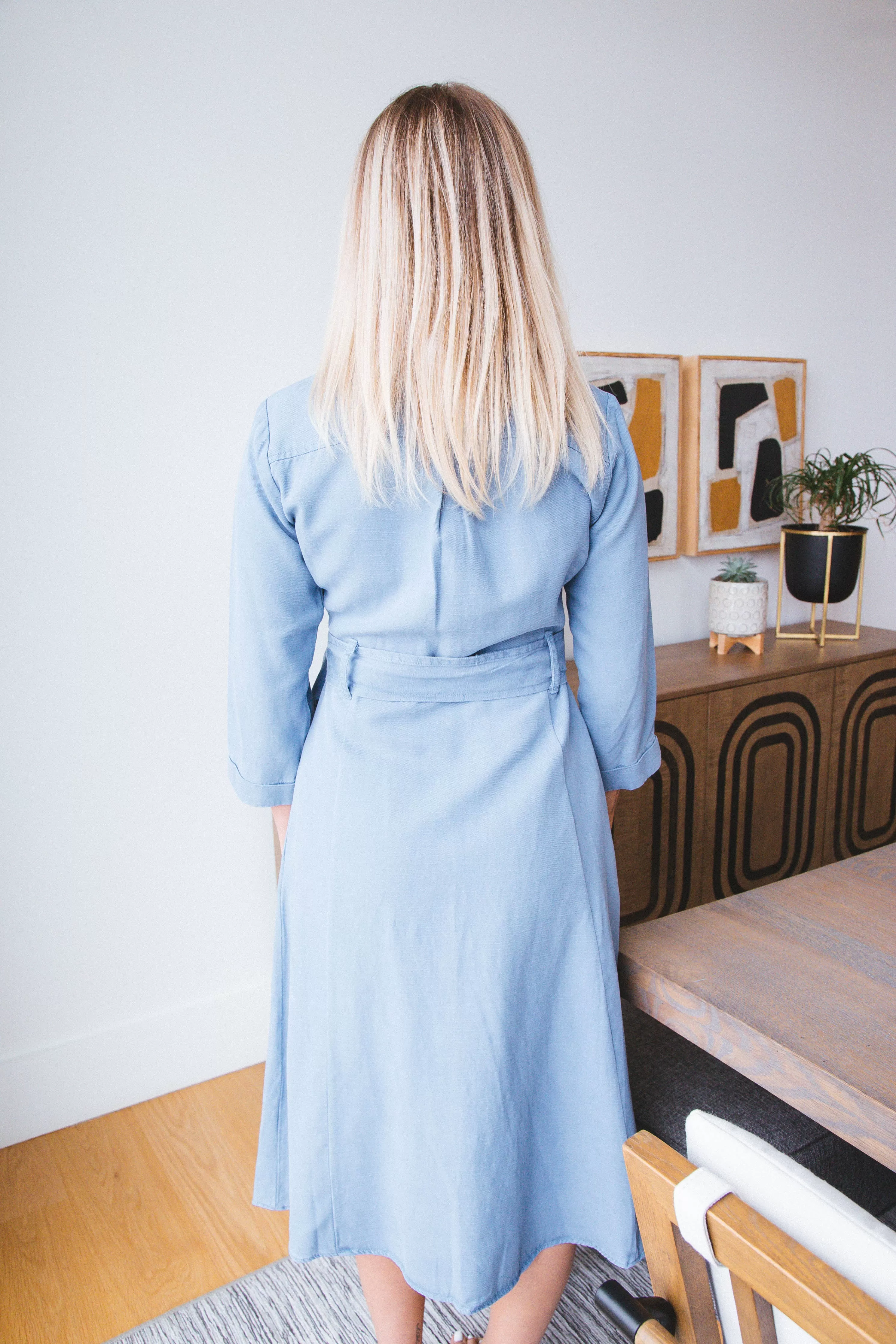 Katia Belted Button Up Midi Dress, Vintage Blue | Velvet Heart