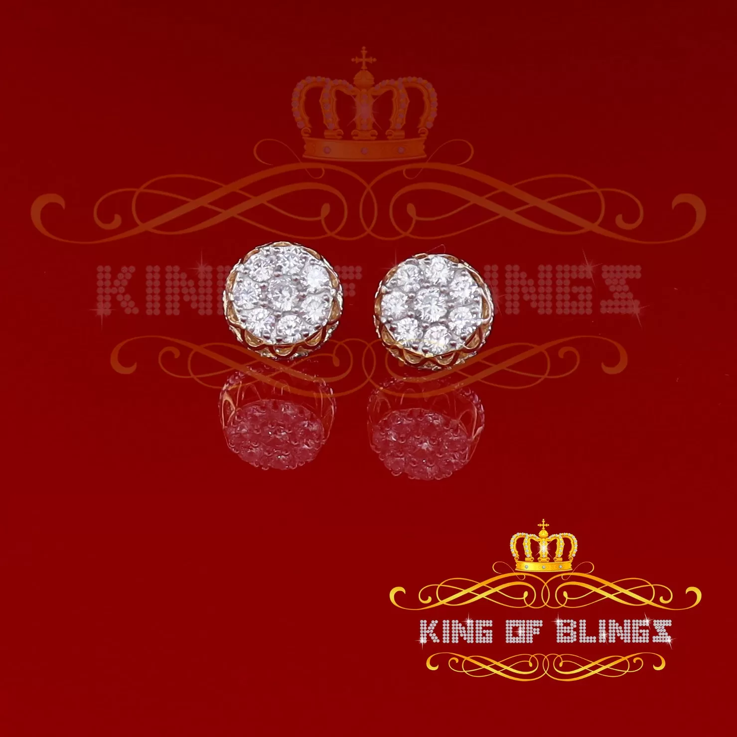 King of Bling's 3.28ct Cubic Zirconia 925 Yellow Silver Women's & Men's Hip Hop Flower Earrings