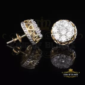 King of Bling's 3.28ct Cubic Zirconia 925 Yellow Silver Women's & Men's Hip Hop Flower Earrings