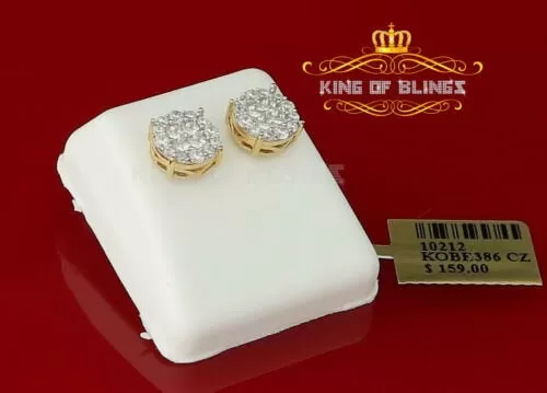 King of Bling's 925 Yellow Silver 0.96ct Cubic Zirconia Women's & Men's Hip Hop Flower Earrings